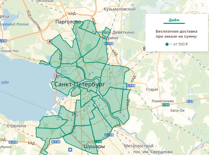 Зона доставки Папа Джонс в Санкт-Петербурге